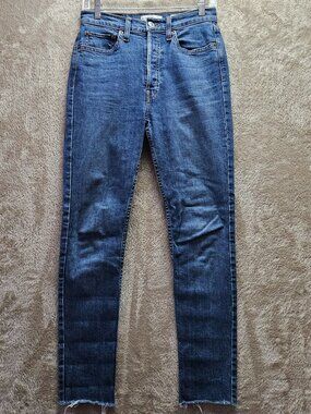 RE/DONE Button Fly Jeans Denim High-rise 5-pocket Raw Distressed Hemline Size 27